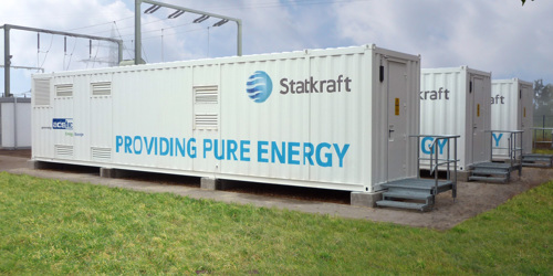 Battery enerrgy storage system with Statkraft logo and tagline