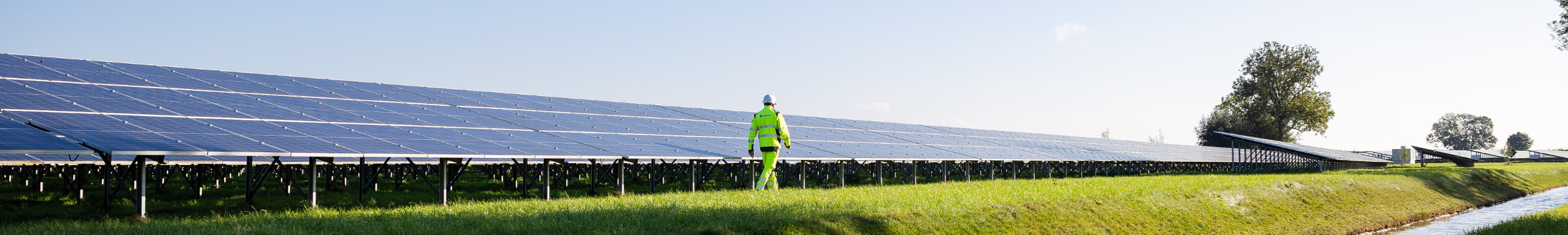 Man walking in solar park