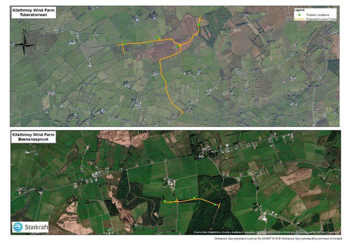 Turbine locations at Killathmoy Wind Farm