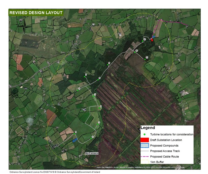 The turbine locations for consideration at the Drehit Wind farm project