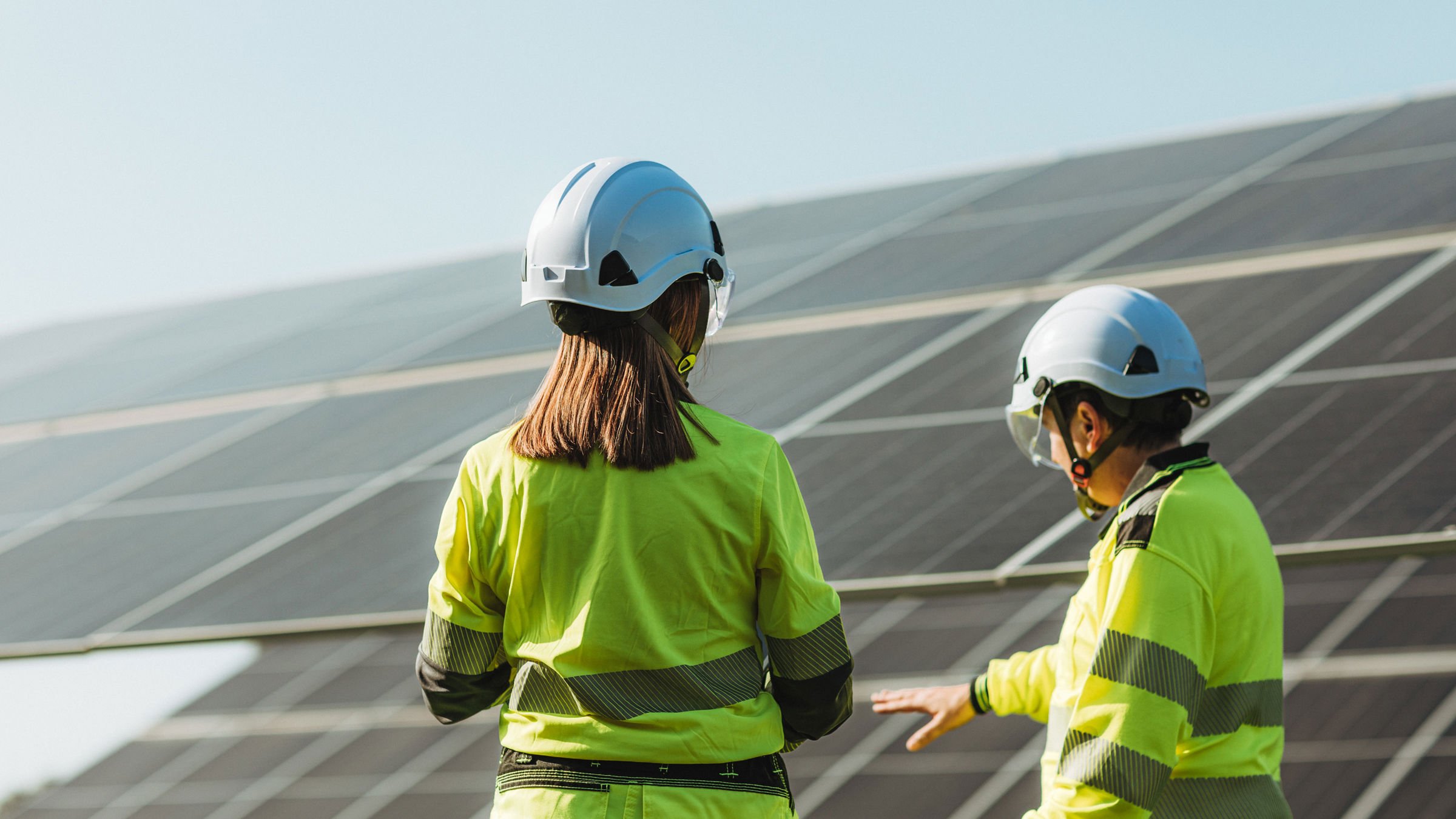 two colleagues at solar farm