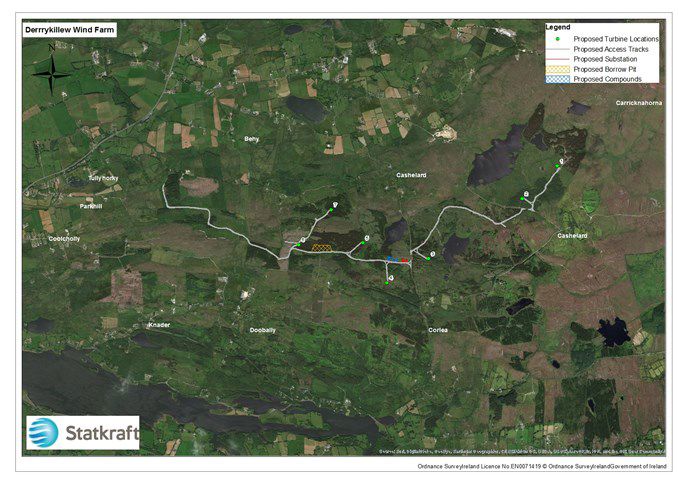 The proposed location of the turbines at Derrykilley Wind Farm